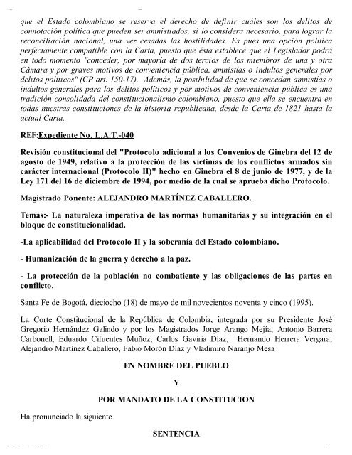 Sentencia C-225 -95 Exequibilidad de Protocolo II - Fiscalía General ...