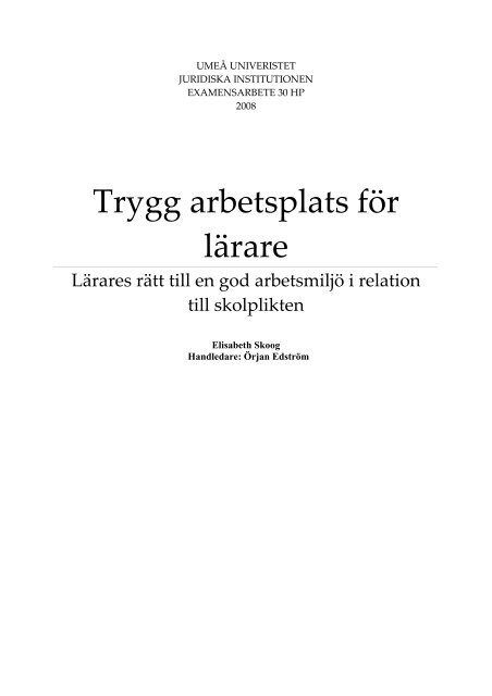 Trygg Arbetsplats For Larare Juridiska Institutionen