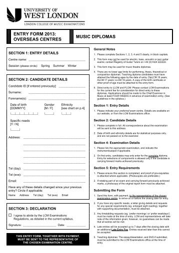 LCM Diploma Entry Form