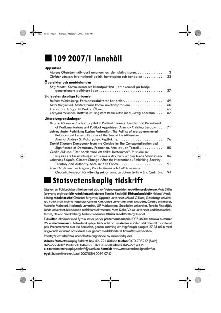 Hela nummer 2007/1 (PDF, 2047 kb) - Statsvetenskaplig tidskrift