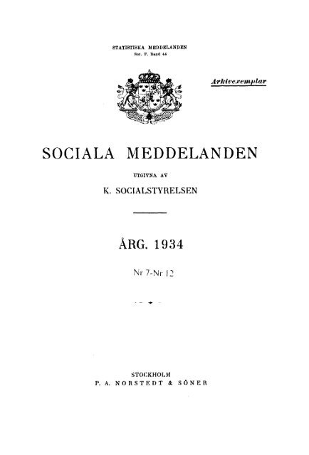 Sociala meddelanden. 1934: 7-12 (pdf) - Statistiska centralbyrån