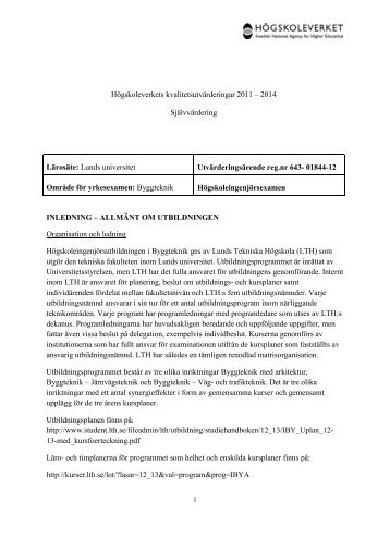 Högskoleverkets kvalitetsutvärderingar 2011 – 2014 Självvärdering ...
