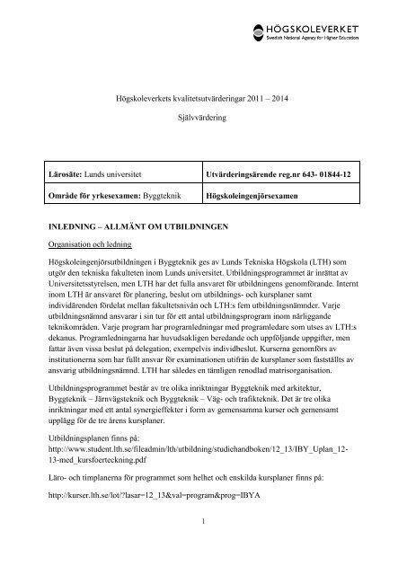 Högskoleverkets kvalitetsutvärderingar 2011 – 2014 Självvärdering ...