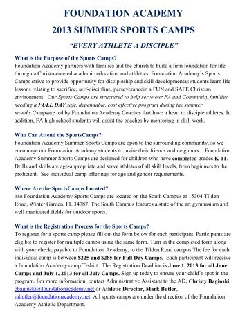 Summer Sports Camp Info - Foundation Academy