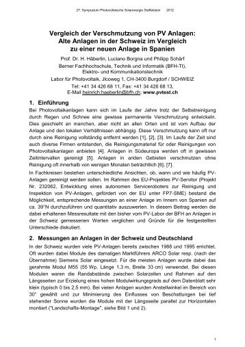 Vergleich der Verschmutzung von PV-Anlagen - PV-Servitor