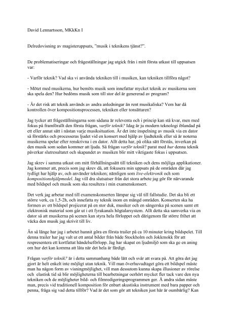 David Lennartsson, MKkKn I Delredovisning av magisteruppsats ...