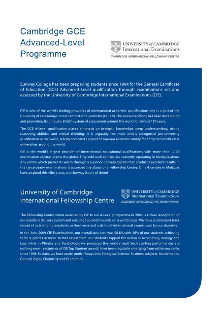 Cambridge GCE A Level - Sunway College