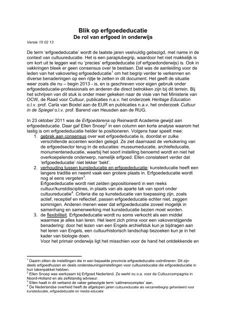 Blik op erfgoededucatie - Cultuurnetwerk.nl