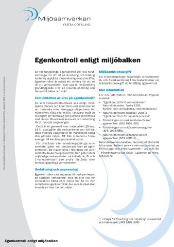 Egenkontroll enligt miljöbalken - Miljösamverkan Västra Götaland