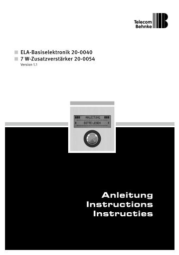 Anleitung Instructions Instructies - Telecom Behnke