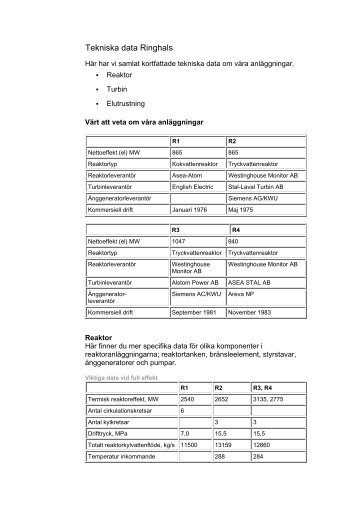 Fördjupad information om Ringhals tekniska data - Vattenfall