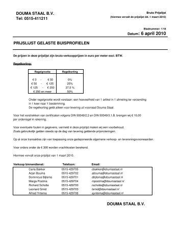 Prijslijst Gelaste buis 6-4-2010 - Douma Staal