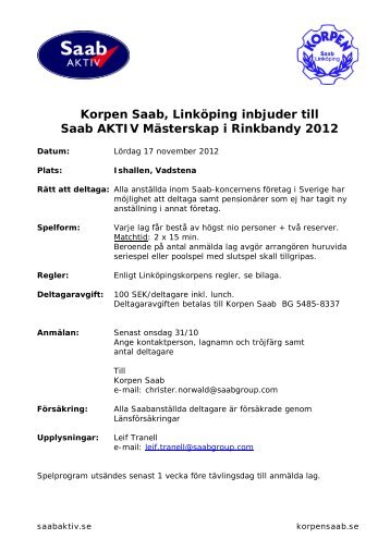 Korpen Saab, Linköping inbjuder till Saab AKTIV Mästerskap i ...