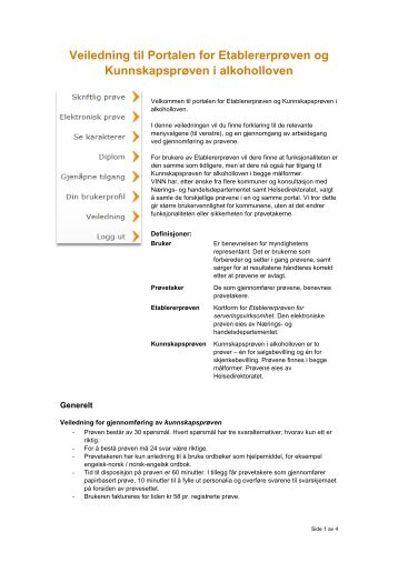 Veiledning til Portalen for Etablererprøven og Kunnskapsprøven i ...