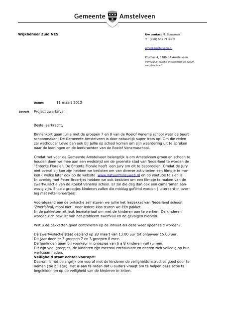 Brief Roelof Venemaschool zwerfvuilactie Pat 28 mrt 2013