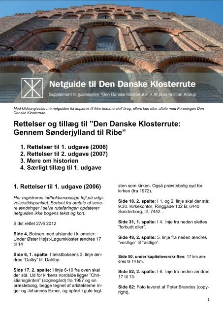 Rettelser og tillæg til ”Den Danske Klosterrute: Gennem ...