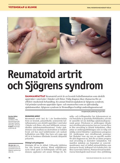 Reumatoid artrit och Sjögrens syndrom - Tandläkartidningen