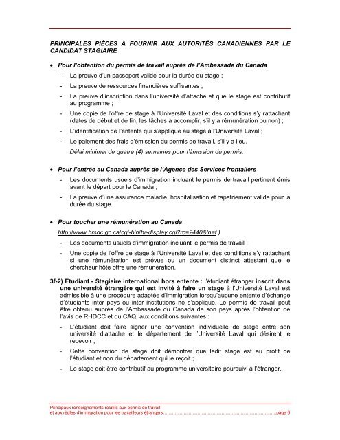 Principaux renseignements relatifs aux permis de travail et aux ...