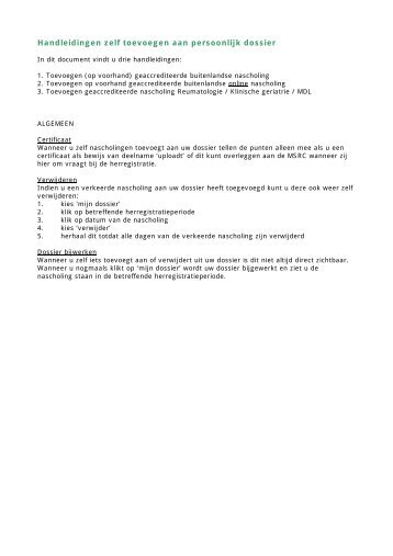 Handleidingen zelf toevoegen aan persoonlijk dossier - NIV