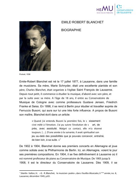 biographie - bibliothèque - Conservatoire de Lausanne