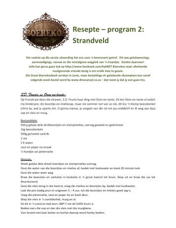 Resepte – program 2: Strandveld - Pieter Cilliers Produksies