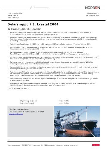 Delårsrapport 3. kvartal 2004 - DS Norden