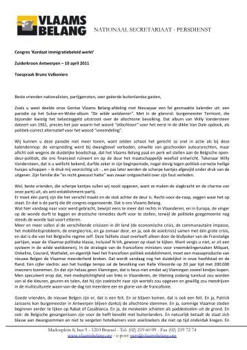 Klik hier voor de toespraak van Bruno Valkeniers. - Vlaams Belang