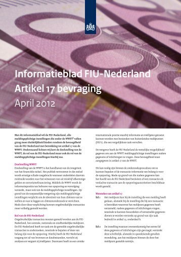 Informatieblad FIU-Nederland Artikel 17 bevraging April 2012