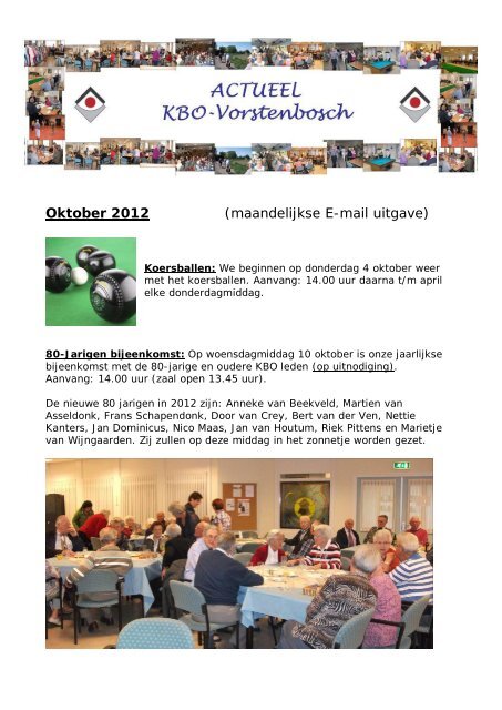 Oktober 2012 (maandelijkse E-mail uitgave) - Vorstenbosch-info.nl