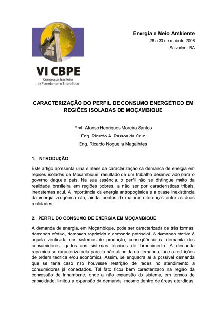 Caracterização do perfil de consumo energético em regiões ...