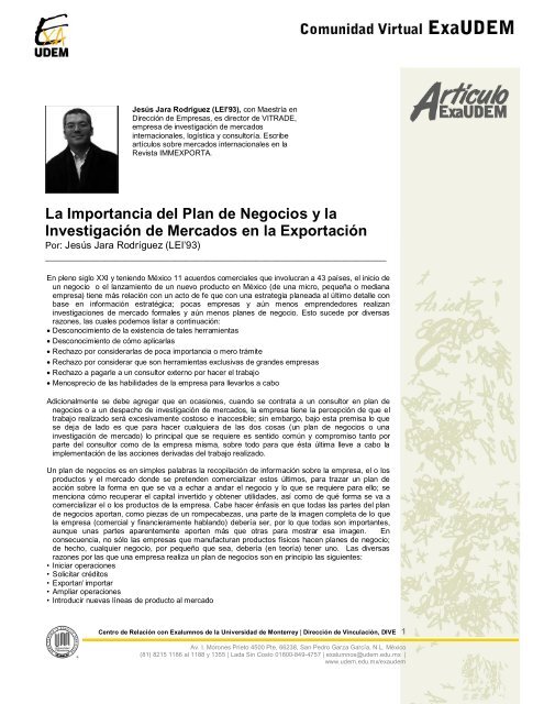 La Importancia del Plan de Negocios y la - Universidad de Monterrey