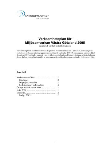 Verksamhetsplan för Miljösamverkan Västra Götaland 2005