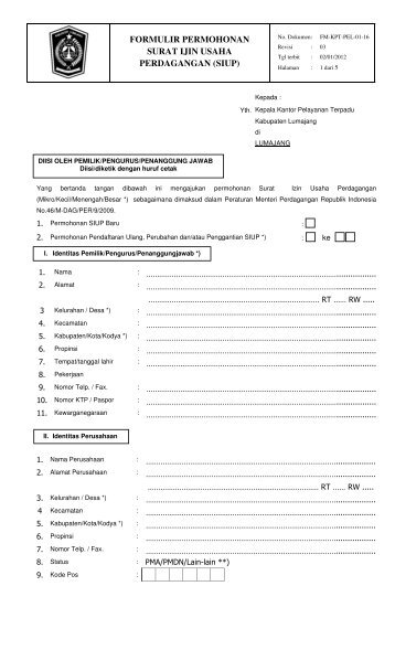 Formulir Pendaftaran SIUP - Kabupaten Lumajang