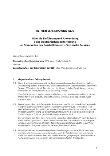 Betriebsvereinbarungen Nr. 6 - UG Vida