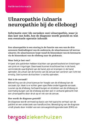 Ulnaropathie (ulnaris neuropathie bij de elleboog) [88kb] - Tergooi