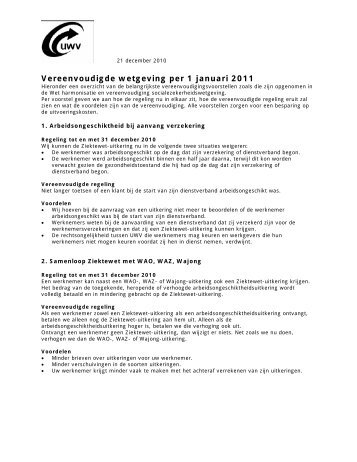 Vereenvoudigde wetgeving per 1 januari 2011 - Uwv