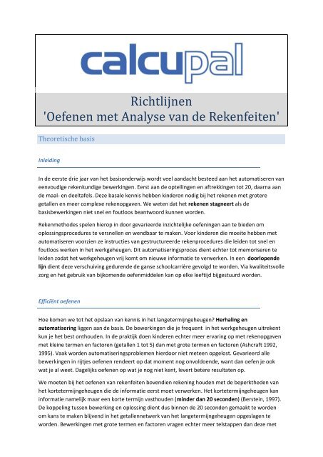 Richtlijnen 'Oefenen Analyse van Rekenfeiten' - Calcupal
