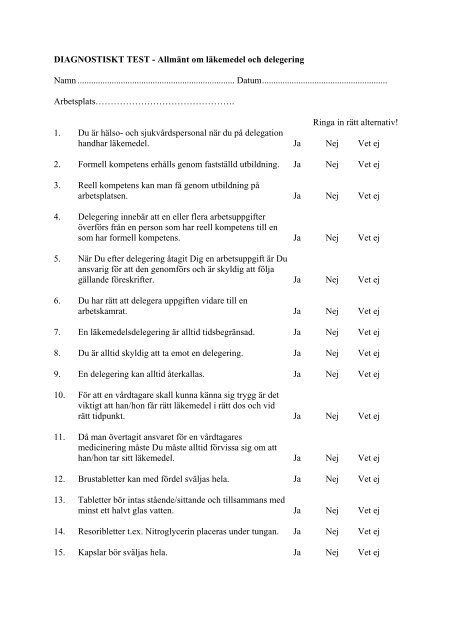 DIAGNOSTISKT TEST - Allmänt om läkemedel och ... - Ulricehamn