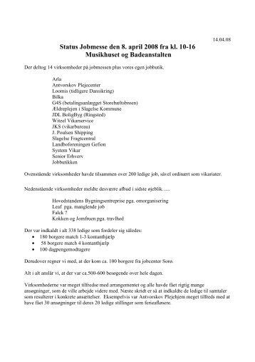 Status på jobmessen - Slagelse Kommune