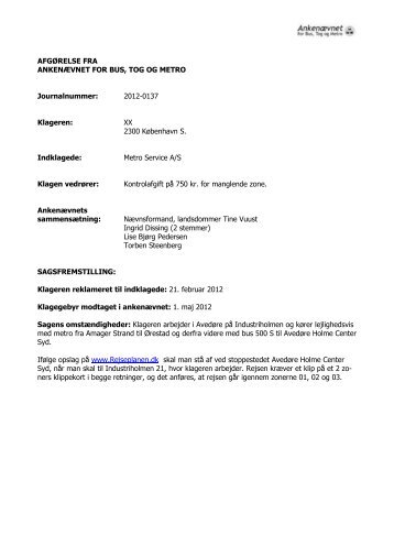 Afgørelse 2012-0137, 10. oktober 2012 - Ankenævnet for Bus, Tog ...
