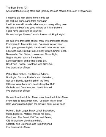 The Beer Song "G" lyrics written by Doug Moreland (parody of Geoff ...