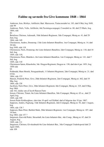 Faldne og savnede fra Give kommune 1848 – 1864 - Velkommen til ...