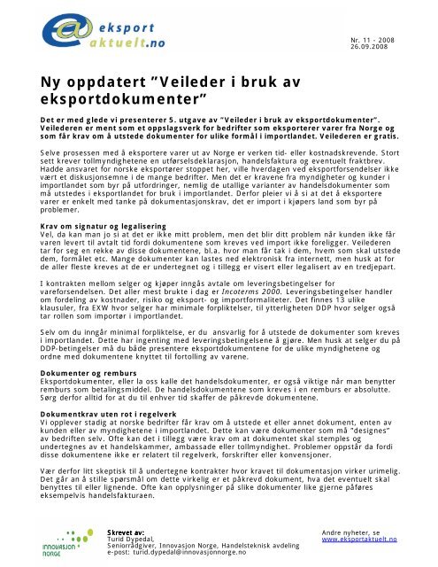 Ny oppdatert ”Veileder i bruk av eksportdokumenter” - Eksportaktuelt