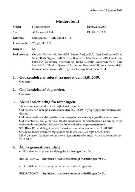 Referat fra den 22. januar 2009 - Århus Lærerforening