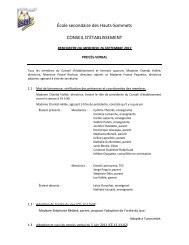 École secondaire des Hauts-Sommets CONSEIL D'ÉTABLISSEMENT