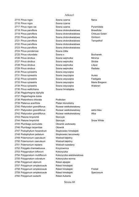 Spis roślin znajdujących się w bazie (pdf) (865 KB) - Floralabels