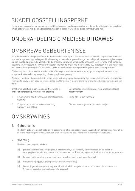 onderafdeling a verlies of skade omskrewe gebeurtenisse - Santam