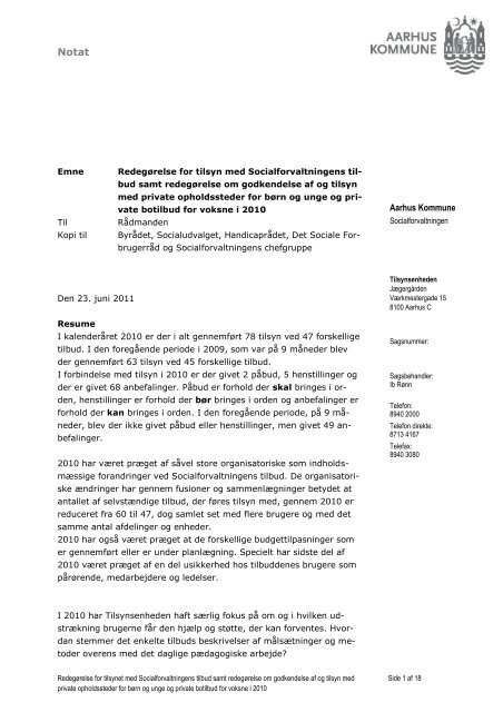 Redegørelse om tilsyn 2010 (pdf 247 KB) - Aarhus.dk