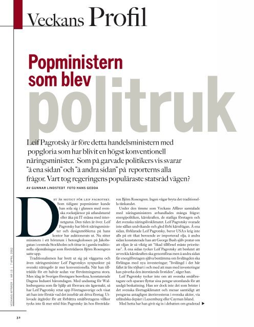 Popministern som blev politruk - Leif Pagrotsky - Veckans Affärer