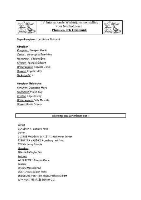 19 Internationale Wedstrijdtentoonstelling voor Neerhofdieren Pluim ...